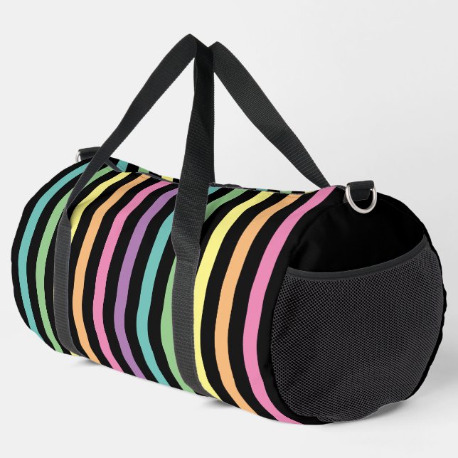 Pastellrost Muster auf schwarzen Streifen Duffle Bag (Rechte Ecke)