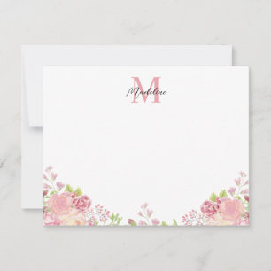 Pastellrot Rosa Rose Script Monogram Mitteilungskarte