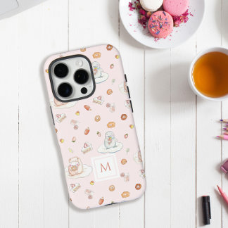 Pastellschaf Pinguin Dessert Muster Pink Monogramm iPhone 16 Pro Hülle