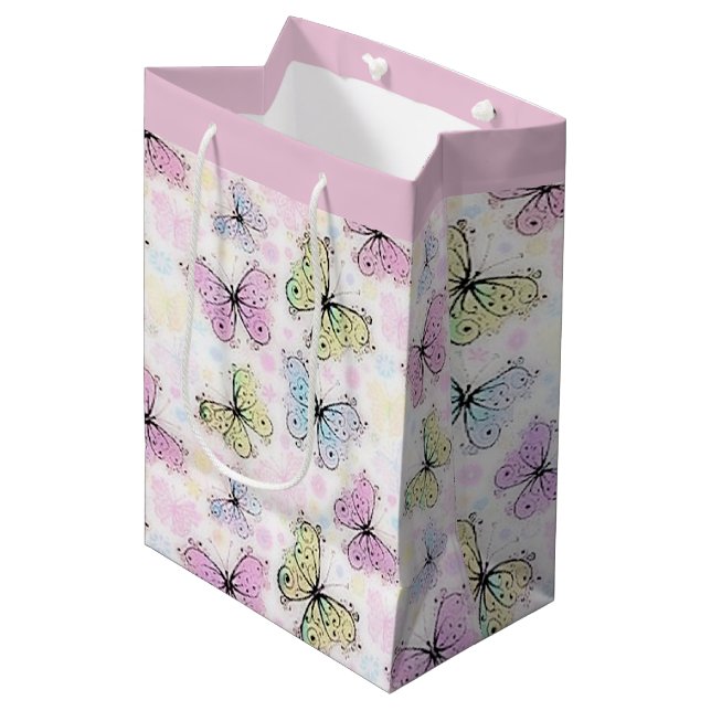Pastellschmetterlinge Mittlere Geschenktüte (Vorderseite Schrägansicht)