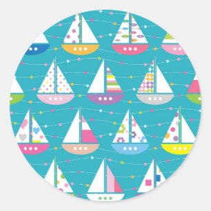 PastellSegelboot-Muster Runder Aufkleber
