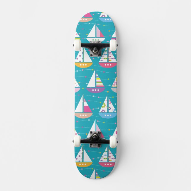 PastellSegelboot-Muster Skateboard (Vorderseite)