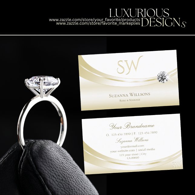 Pastellseide weiß mit Monogramm und Diamant Visitenkarte (Von Creator hochgeladen)