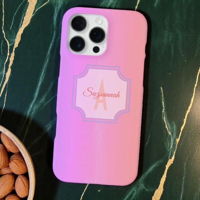 Pastellstreifen Monogramm Anfangsbuchstabe Regenbo iPhone 16 Pro Max Hülle (Monogram initial and template text phone case back)