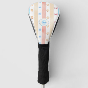 Pastellstreifen - Paw-Prints, blaue Blume, rosa Bo Golf Headcover