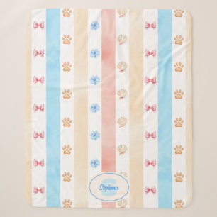 Pastellstreifen - Paw-Prints, blaue Blume, rosa Bo Sherpadecke