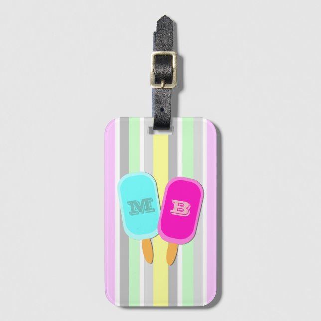 Pastellstreifen und Popsicles Monogramm Gepäckanhänger (Vorderseite Vertikal)