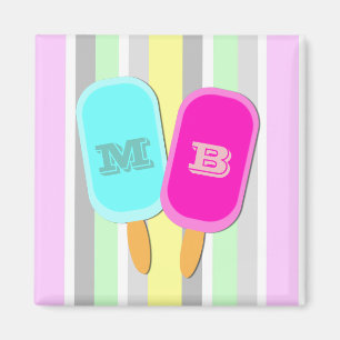 Pastellstreifen und Popsicles Monogramm Magnet