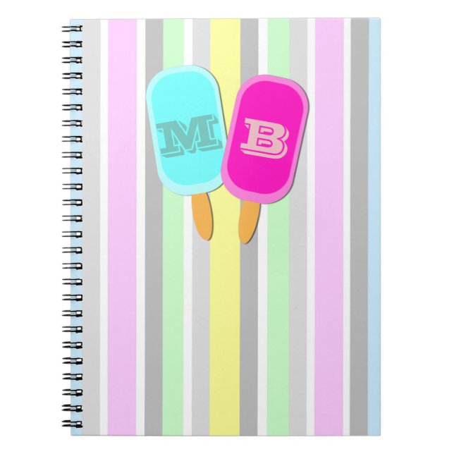 Pastellstreifen und Popsicles Monogramm Notizblock (Vorderseite)