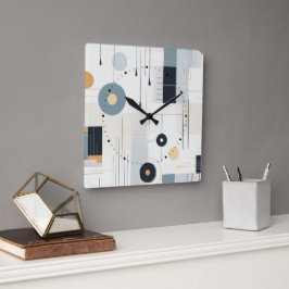 Pastelltöne retrogeometrisches Muster Quadratische Wanduhr