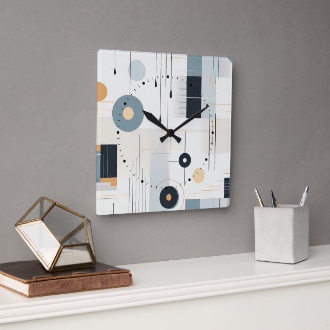 Pastelltöne retrogeometrisches Muster Quadratische Wanduhr (Büro)