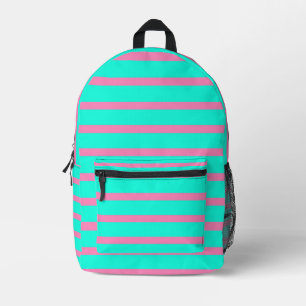 Pastelltürkis, blau-grün und rosa Streifen Bedruckter Rucksack