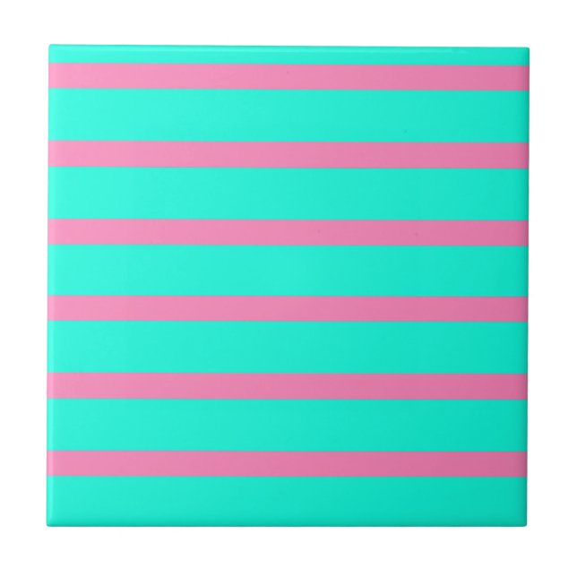 Pastelltürkis, blau-grün und rosa Streifen Fliese (Vorderseite)