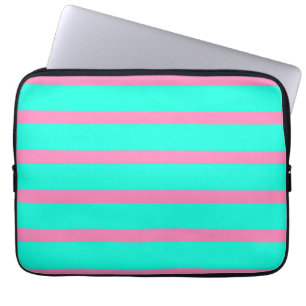 Pastelltürkis, blau-grün und rosa Streifen Laptopschutzhülle