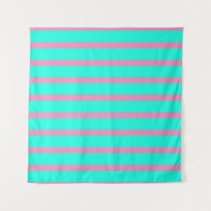 Pastelltürkis, blau-grün und rosa Streifen Wandteppich