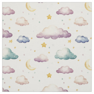 Pastellwolken / Sterne / Monde auf Elfenbein Stoff