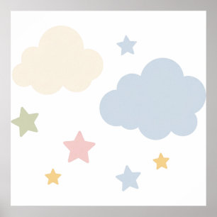 Pastellwolken und Sterne Baby Shower Poster