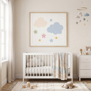 Pastellwolken und Sterne Baby Shower Poster