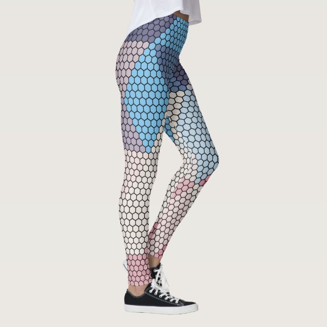 Pastellwürfel und Hexagonmuster im Hintergrund Leggings (Rechts)