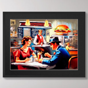 Pastellzeichnung Vintage-Diner Mann Frau Poster