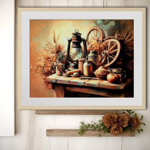 Pastellzeichnung vintage Stillleben Bauernhaus Poster