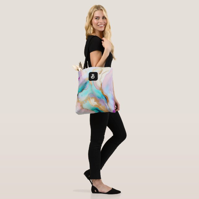 Pastelmarmorfarbe abstrakter Glitzer Kunst Tasche (Am Model)