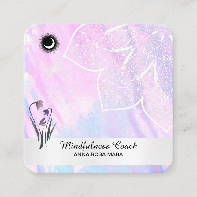 *~* Pastelmoon QR-Code Mandala Foil Blume Quadratische Visitenkarte (Vorderseite)
