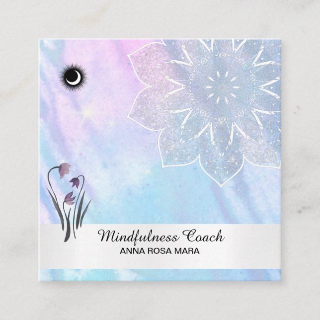 *~* Pastelmoon QR-Code Mandala Foil Floral Squar Quadratische Visitenkarte (Vorderseite)