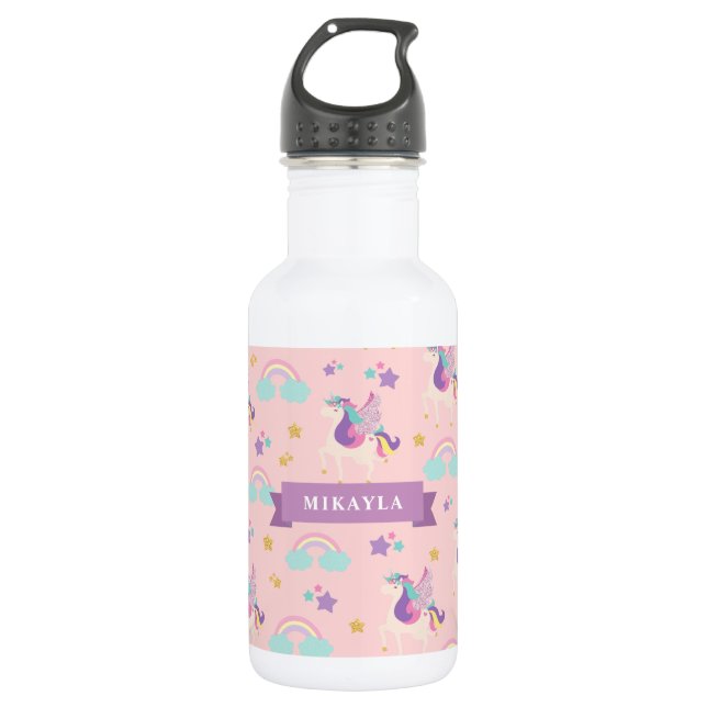Pastelpink | Niedlich Rainbow Unicorn Kinder Edelstahlflasche (Vorderseite)