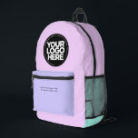 Pastelpink | Personalisiertes Firmenlogo und Text Bedruckter Rucksack<br><div class="desc">Classic pastellblau und lavender lila | Personalisiertes Firmenlogo und Text Moderner Business-gedruckter Rucksack</div>