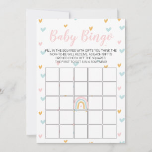 Pastelregenbogen und Herzen Baby Shower Bingo Kart Einladung