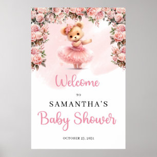 Pastelrosa Tutu Ballerina Teddybär Willkommen Poster