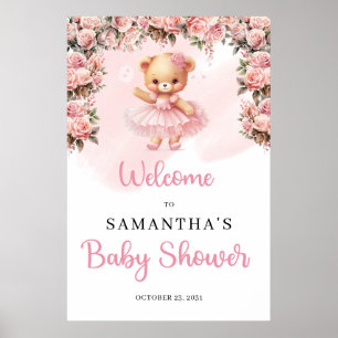 Pastelrosa Tutu Ballerina Teddybär Willkommen Poster