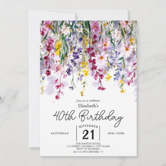 Pastels Custom Wildblumen 40. Geburtstag Einladung