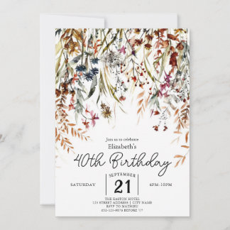 Pastels Garden Wildblumen 40. Geburtstag Einladung
