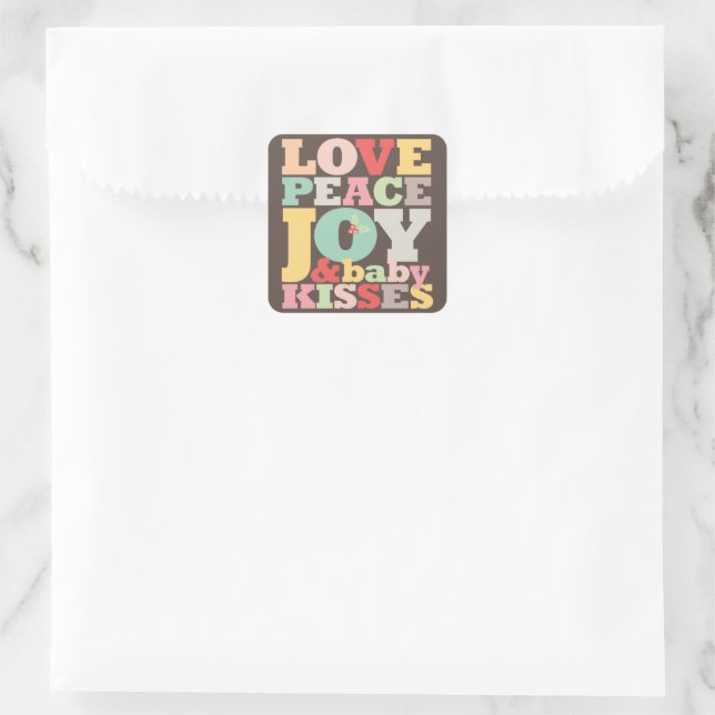 Pastels Liebe Peace Joy & Baby Kisses 1. Weihnacht Quadratischer Aufkleber (Tasche)