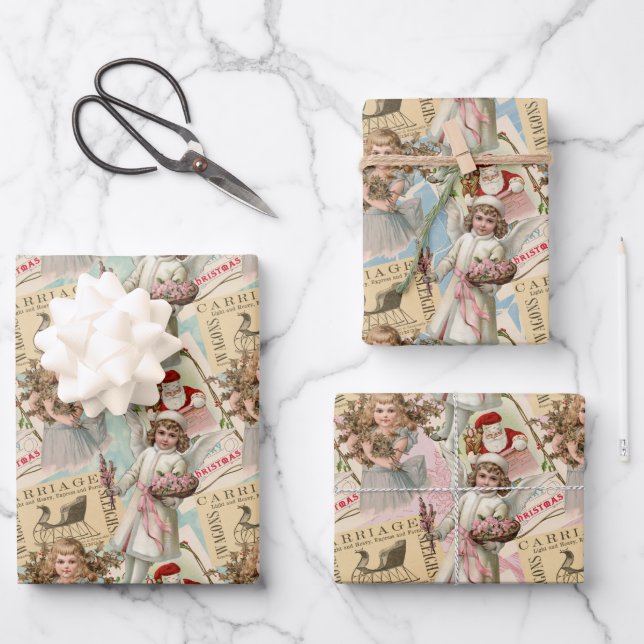 Pastels Papier d'enveloppement de Noël victorien (Recto)