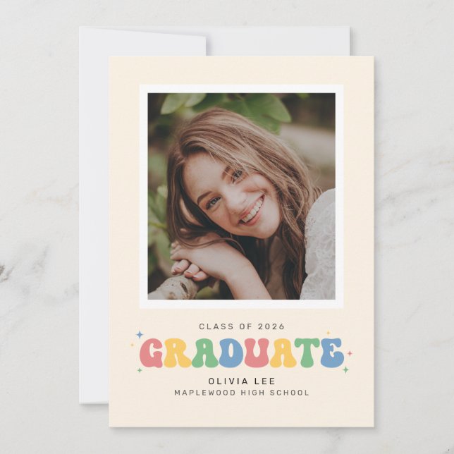 Pastels Super Retro Photo Graduation Faire-part (Devant)