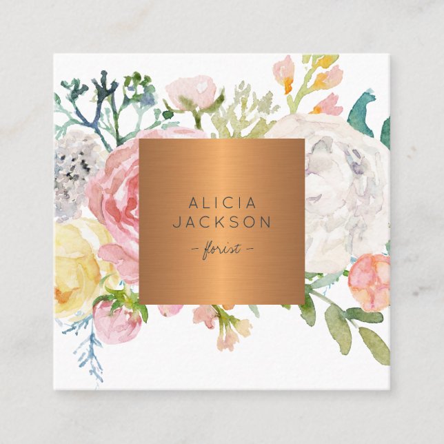 Pastelschale Rose Rose Goldklebeschild Quadratische Visitenkarte (Vorderseite)