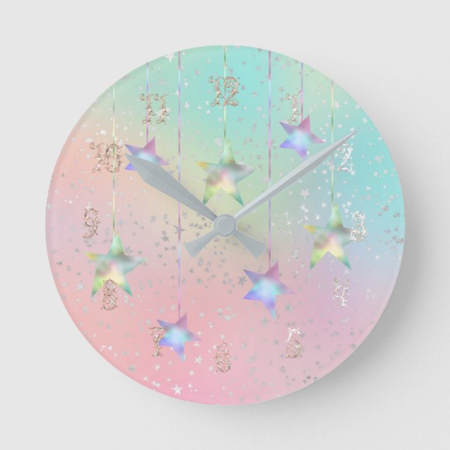 Pastelwirbelsterne und niedliches Band Runde Wanduhr (Vorderseite)
