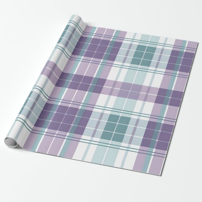 Pastete Aquamarin und Lila Kariert Geschenkpapier (Ungerollt)