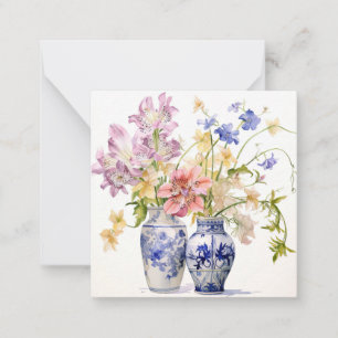 Pastete Blume in Delft Vases Flachnotierkarte Mitteilungskarte