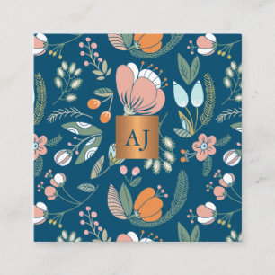Pastete Blume mit metallischem Kupfermonogramm bla Quadratische Visitenkarte