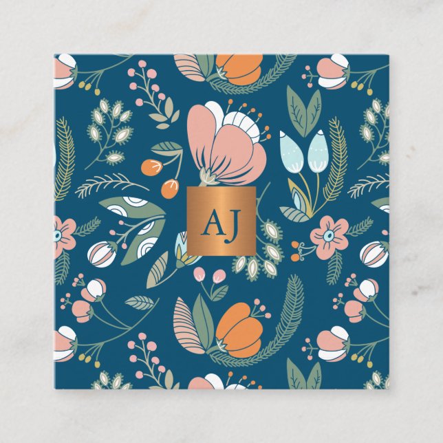Pastete Blume mit metallischem Kupfermonogramm bla Quadratische Visitenkarte (Vorderseite)