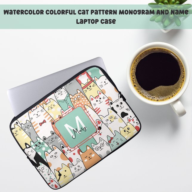 Pastete Cartoon Niedliche Katzen Name Monogramm Laptopschutzhülle (Von Creator hochgeladen)