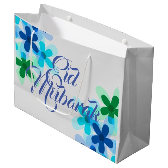 Pastete floral Eid Mubarak Geschenktasche Große Geschenktüte (Vorderseite Schrägansicht)