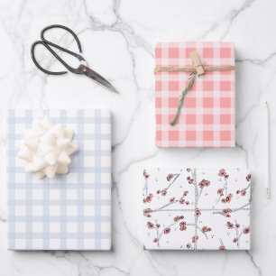 Pastete Frühling blau und rosa Tartan und Sakura Geschenkpapier Set
