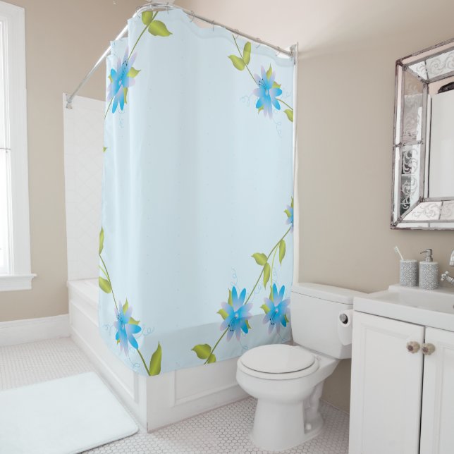 Pastete mit hellblauer Blüte Duschvorhang (Beispiel)