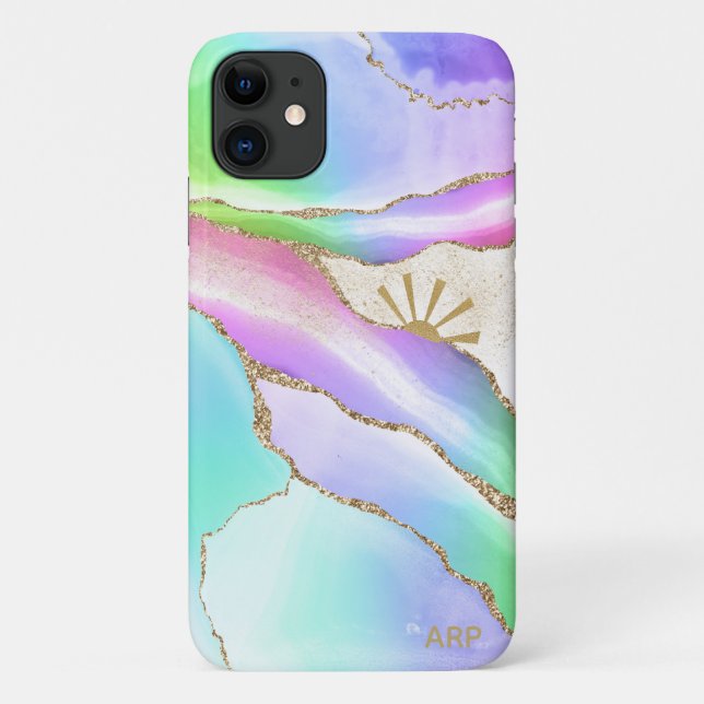 *~* Pastete Regenbogen-Agate Sun Rays Gold-Star-St Case-Mate iPhone Hülle (Rückseite)