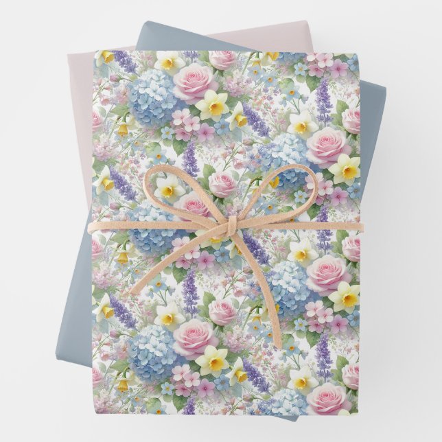 Pastete Wasserfarben Frühlingsblüten Wrapping Pape Geschenkpapier Set (Beispiel)